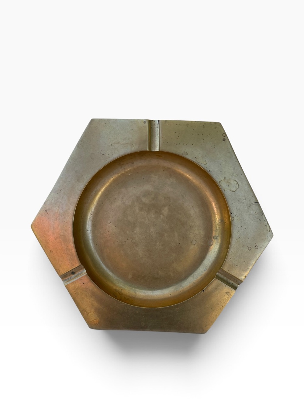 Vintage Huge 9" Brass Geometric Hexagonal Oversized Ashtray Catchall Tray